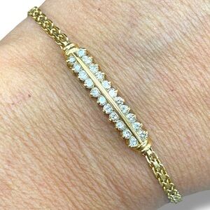 Vintage 14K Yellow Gold 3mm Wide 7” Diamond Bracelet PRETTY!!